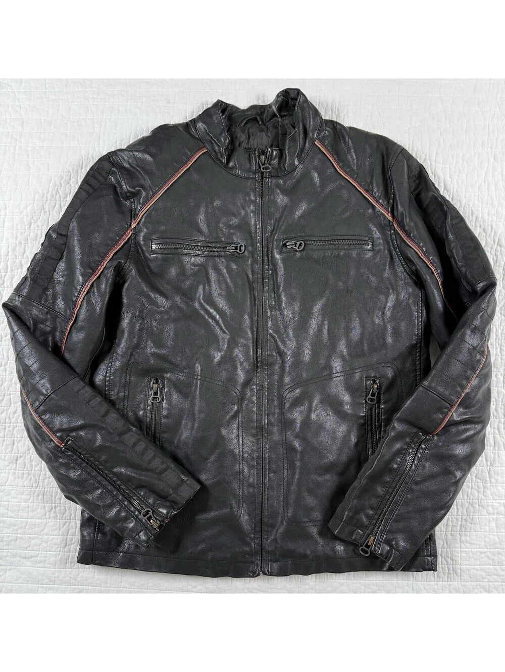 Vintage Y2K Wilsons Leather Moto Cafe Racer Biker Jacket Black Small S